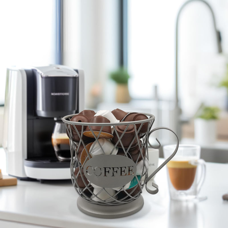 [Australia - AusPower] - MFBJXC Coffee Pods Storage Basket, Coffee Pod Capsule Storage Holder for 35 K Cup Organizer, Coffee Basket Decor for Coffee Bar Countertop-Sliver Sliver 