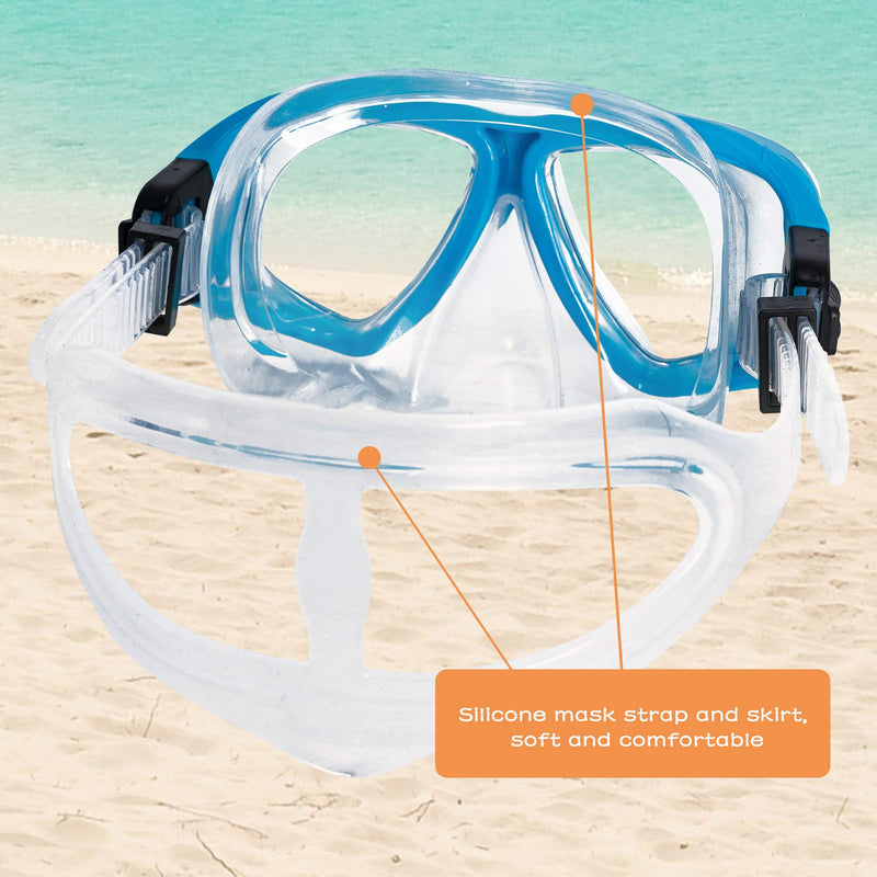 [Australia - AusPower] - OMGear Goggles Kids Swimming Silicone Swim Mask Snorkeling Gear for Kids Tempered Glass Snorkel Goggles with Nose Cover Scuba Diving Goggles with Cute Neoprene Mask Strap Cover Aqua 