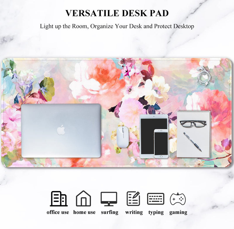 [Australia - AusPower] - Auhoahsil Desk Pad, XXL Large Mouse Extended Gaming Mousepad, Cute Mat for Women, Big Office Accessories Pad Computer Keyboard and Laptop, 35.5 x 15.7 Inch, Pretty Pink Flowers, Girly Flowers Girly Pink Flowers 