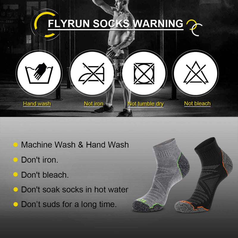 [Australia - AusPower] - FLYRUN Men's Athletic Ankle Quarter Socks Men Comfort Cushion Moisture Wicking Work Sock 6 Pack A2-grey 6 Pairs 