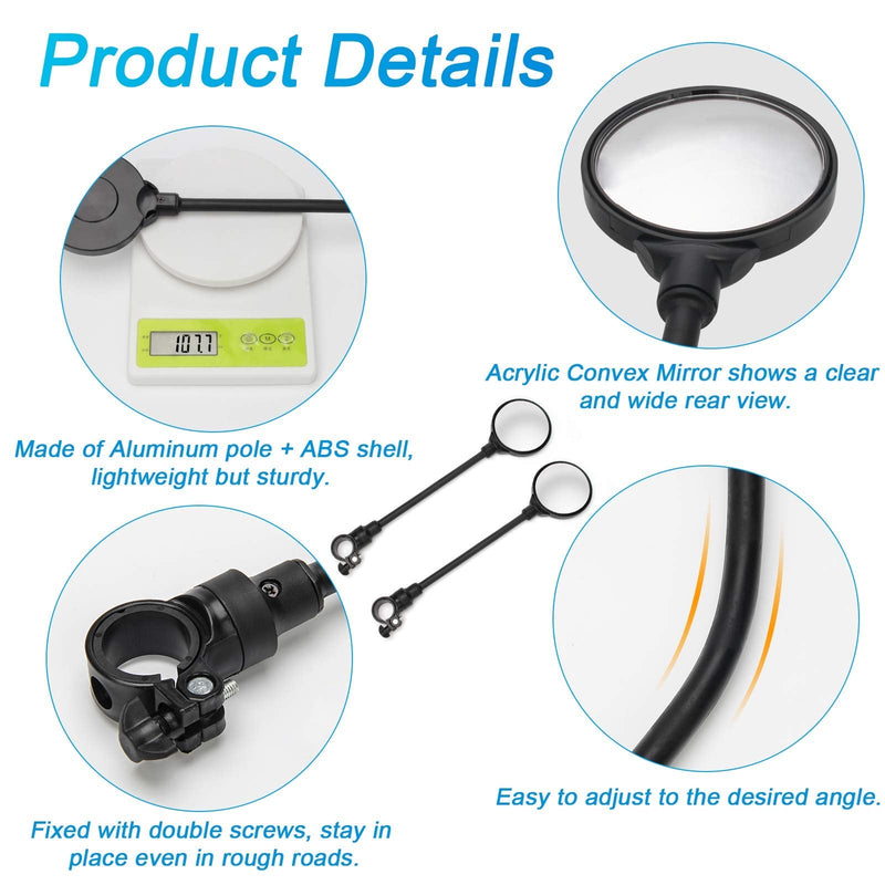 [Australia - AusPower] - Coitak Bike Mirror, Adjustable Handlebar Rear View Mirrors, 2 PCS Convex Mirror Universal For Bike Bicycle 