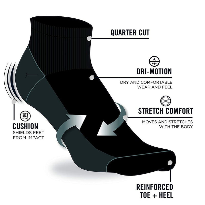 [Australia - AusPower] - Nautica Men's Athletic Socks - Cushioned Quarter Cut Ankle Socks (8 Pack) Black 6-12.5 