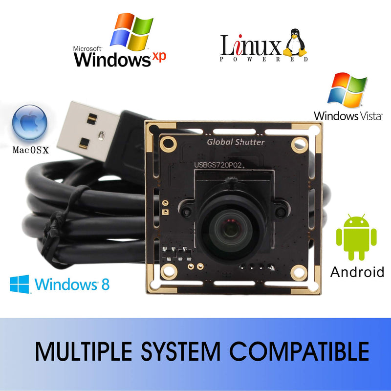 [Australia - AusPower] - USB Webcam Module High Speed 60fps 720P Mini USB Camera Global Shutter 100 Degree No Distortion Lens USB Webcam AR0144 Sensor Plug and Play for Industrial Machine Vision for MAC/Linux/Raspberry Pi 100 degree non-distortion lens 