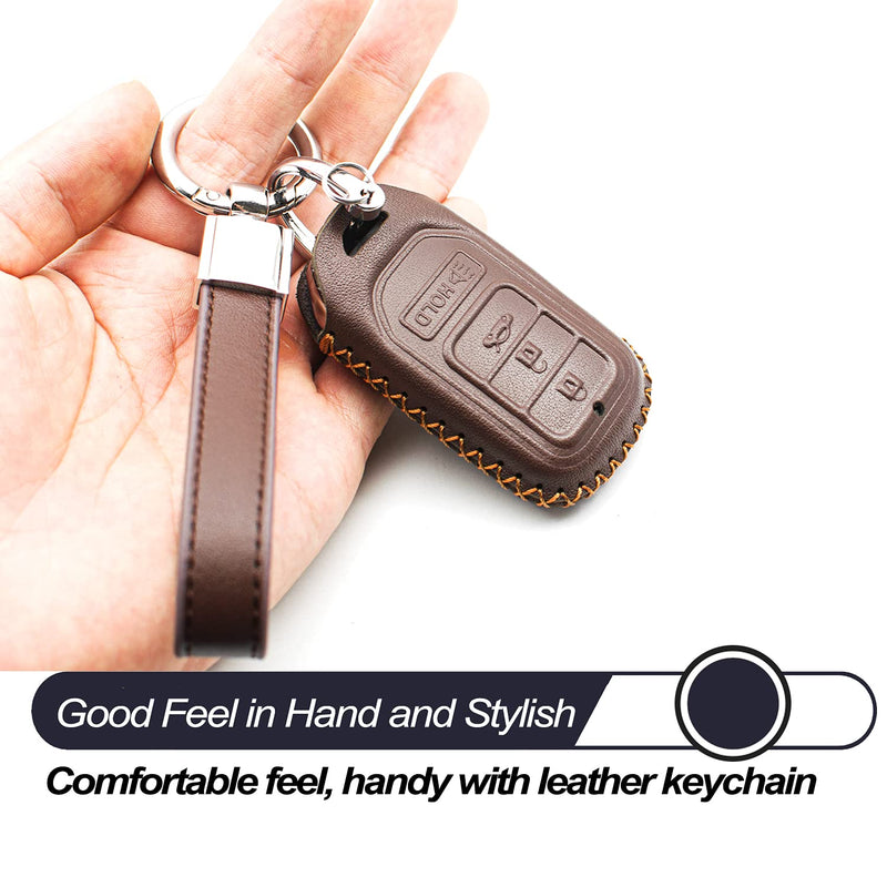 [Australia - AusPower] - Compatible with Honda Accord Civic Odyssey Pilot CR-V CR-Z Fit HR-V Insight Ridgeline Crosstour Smart 4 Buttons Leather Keyless Entry Remote Control Key Fob Cover Case Protector Accessories, Brown 