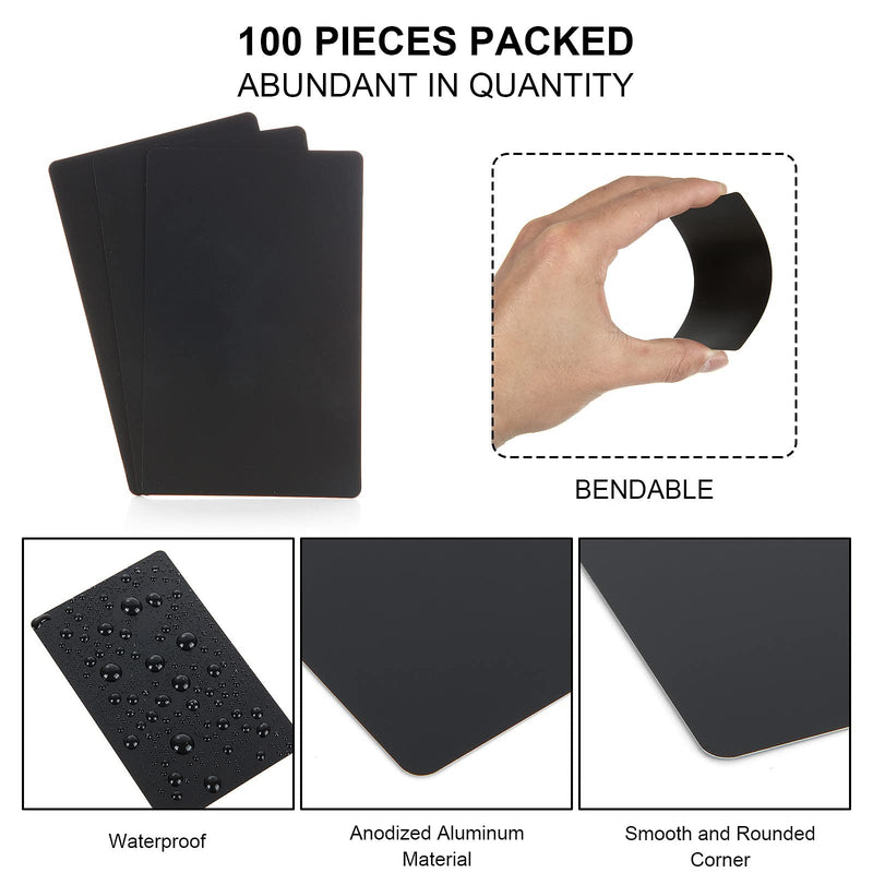 [Australia - AusPower] - FVIEXE 100PCS Metal Business Card Blanks for Laser Engraving, 0.21mm Thick Black Sublimation Aluminum Business Cards Name Cards Metallic DIY Gift Cards VIP Cards for Custom Engrave Color Print 