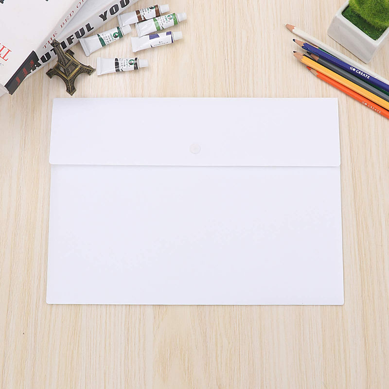 [Australia - AusPower] - VANRA Poly File Folder Pockets File Jacket Plastic Envelope Flat Document Letter Organizer with Snap Button Closure A4 Letter Size (Pack of 5, White) A4 Size: 12.6”L x 9"H 