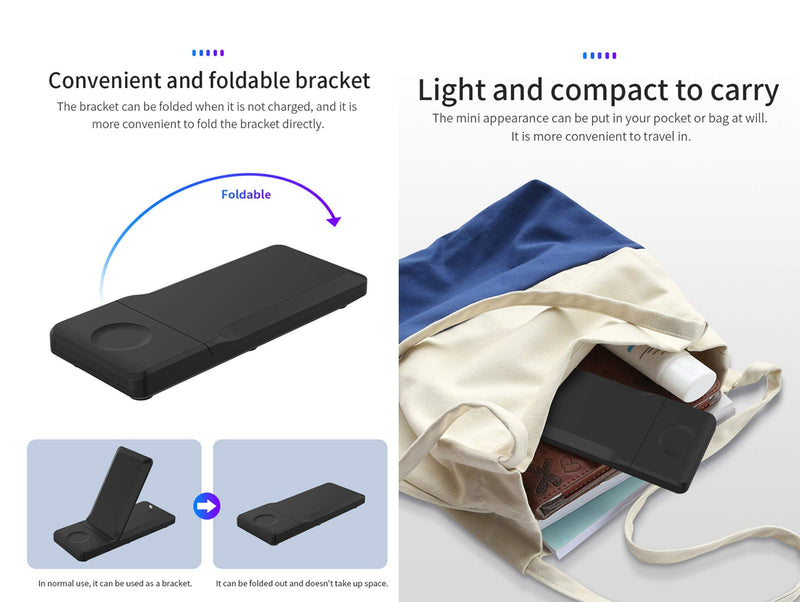 [Australia - AusPower] - 【2021 New!!】 Orentas, 15W Fast Foldable Charging, 3 in 1 Wireless, 10W Qi Fast Charger, Compatible with iPhone 12/11/XR/XS Max/Xs/X/8, iWatch 5/4/3/2/1, Easy to Carriage, Fast Wireless Cell Charger 