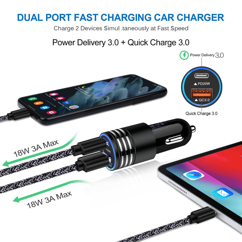 [Australia - AusPower] - USB C Car Charger, 2Pack 38W PD & QC 3.0 Dual Port iPhone Fast Car Charger Type C Car Adapter for iPhone 13 12 11 Pro Max XR XS X 8,Samsung Galaxy S22 S21 S20 A12,Google Pixel 6 Pro 5a 5 4a 4 3a 3 XL Black 
