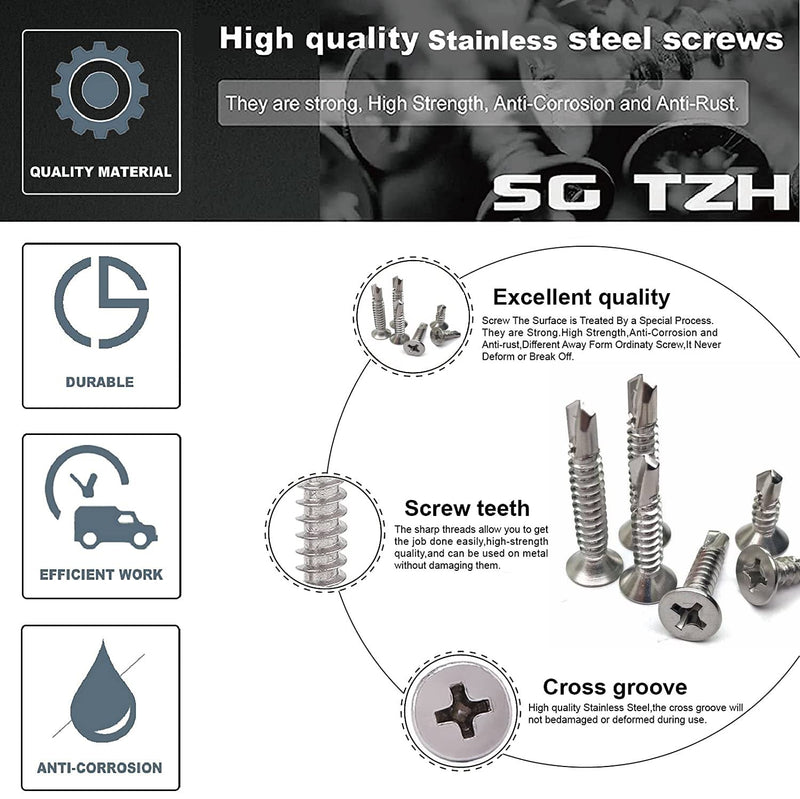 [Australia - AusPower] - #10 x 1" Sheet Metal Screws 100Pcs 410 Stainless Steel Flat Head Tek Screws Fast Self Tapping Screws by SG TZH #10 x 1" 