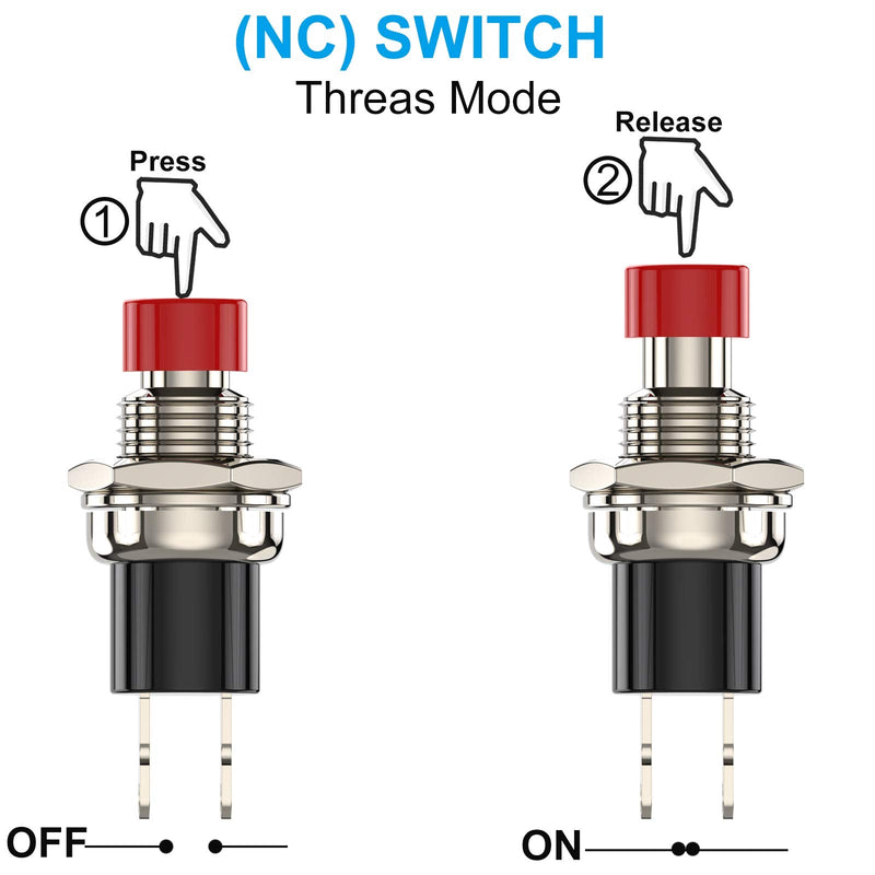 [Australia - AusPower] - DIYhz Momentary Push Button Switch, 1A 250VAC SPST Mini Pushbutton Switches Normal Closed(NC) Red Cap - 20pcs 