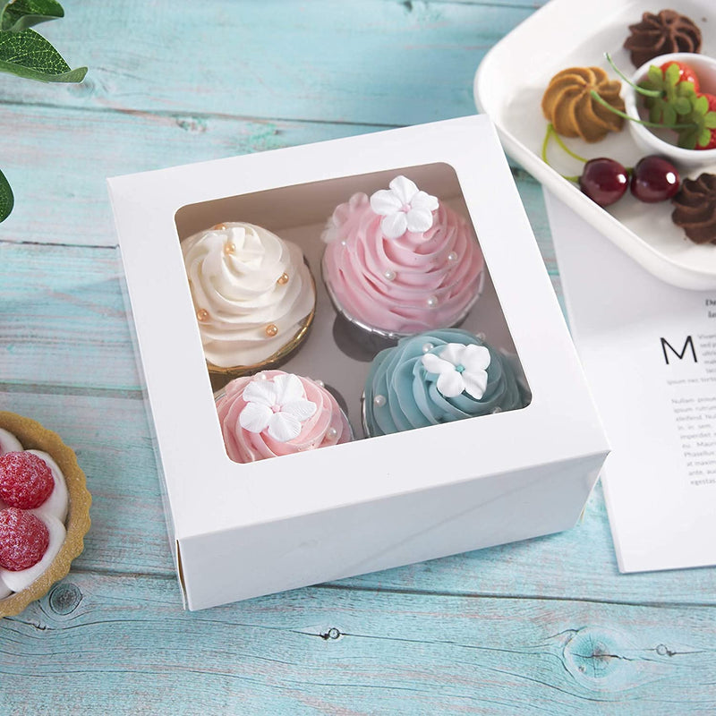 [Australia - AusPower] - 10 Pcs Premium White Cup Cakes Boxes Packaging with Window and Holder, Cup cake Gift Boxes , 6.2" x6.2" x 3.0" Small Dessert Boxes for Bakery Cakes, Cookies, Muffins, Donuts and Pastry 