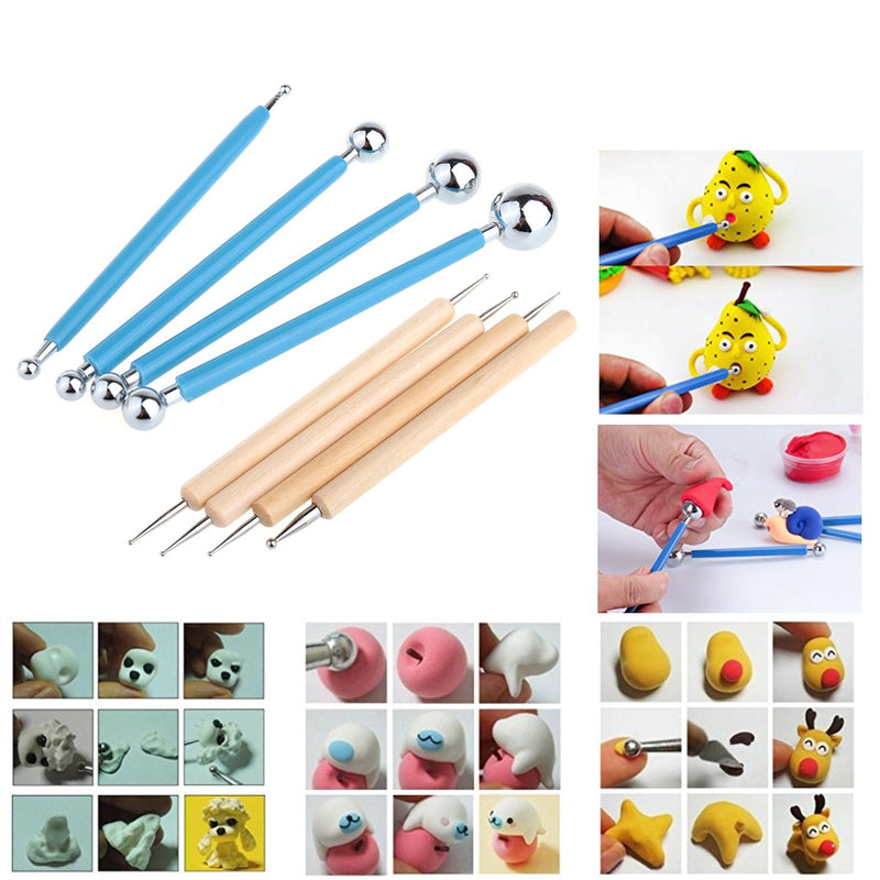 [Australia - AusPower] - Ball Stylus Dotting Painting Tool Set,Ecjiuyi 8 Piece Sculpt Modeling Tools,Mandala Rock Painting Tools, Ceramics Doll Fondant Modeling, Paper Flowers, Embossing Pattern 