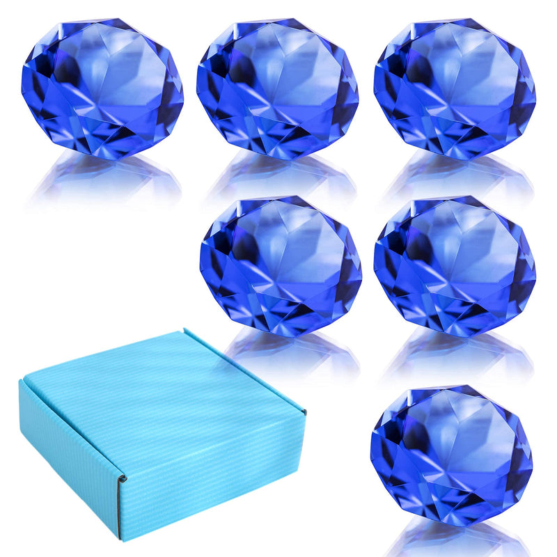 [Australia - AusPower] - Pack of 6 Blue Crystal Diamond Glass Jewels Home Decor, Wedding Table Decoration, Glass Paperweight 50mm (2in) 6pcs-Blue (50mm/2in) 