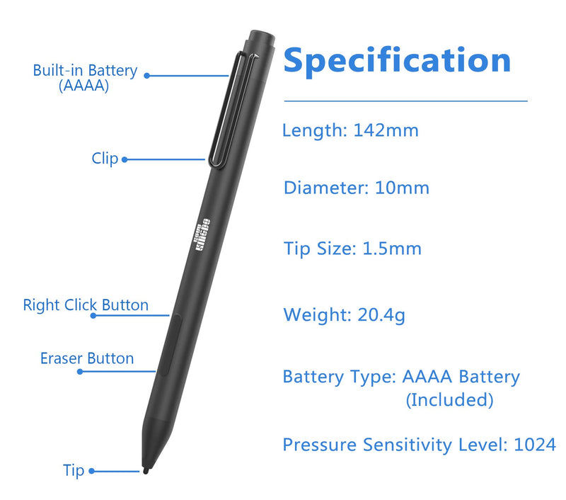 [Australia - AusPower] - Stylus Pen for Surface Book 1/2 Surface Laptop 1/2/3 Surface Go Surface Pro Series,1024 Level Pressure Sensitivity and Palm Rejection with Carrying Case Black 