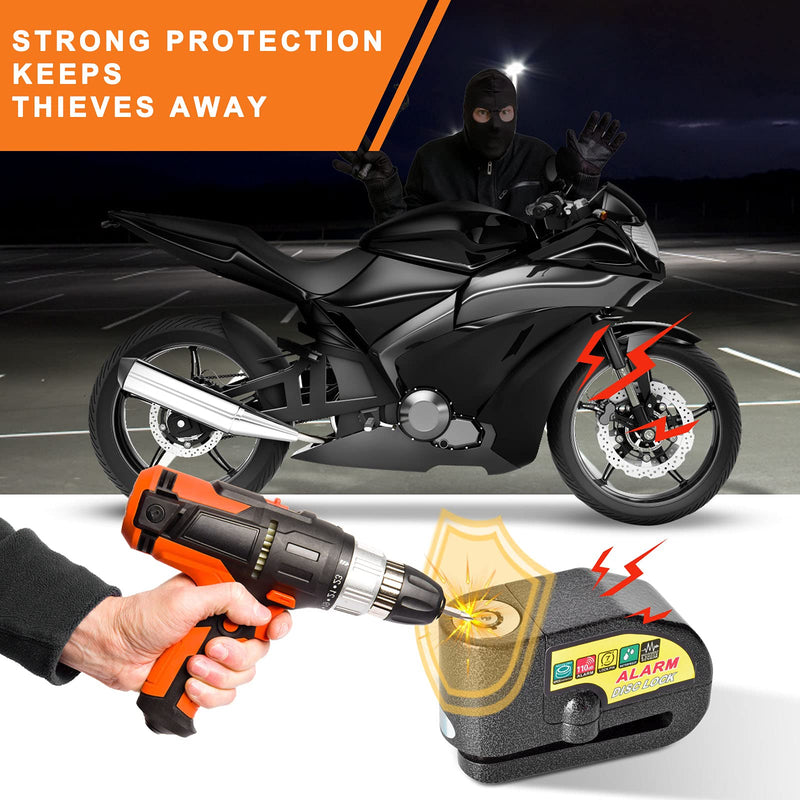 [Australia - AusPower] - Disc Brake Lock, Motorcycle Alarm Disc Lock Anti-Theft Security Lock Waterproof 110dB Alarm Sound with 5ft Reminder Cable Keys & Carry Pouch for Motorbike Bike Scooter Black 