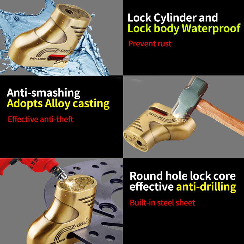 [Australia - AusPower] - Motorcycle Locks Heavy Duty Anti Theft,Cable Locks with Combination,Heavy Duty Bike Lock with Key Seatylock,Mini Lock,Wheel Disc Lock,Disk Brake Lock Accessories for Adult Bikes and Cables Gold 