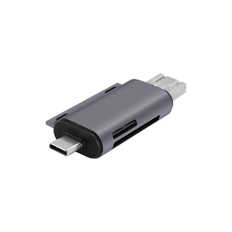 [Australia - AusPower] - SD Card Reader USB-C,3-in-1 Memory Card Reader with Tri-Connectors, USB 3.0 Card Reader Adapter for SDXC,Micro SDXC,Compatible with Windows,Mac OS ,Linux, Android,Silver Gray 
