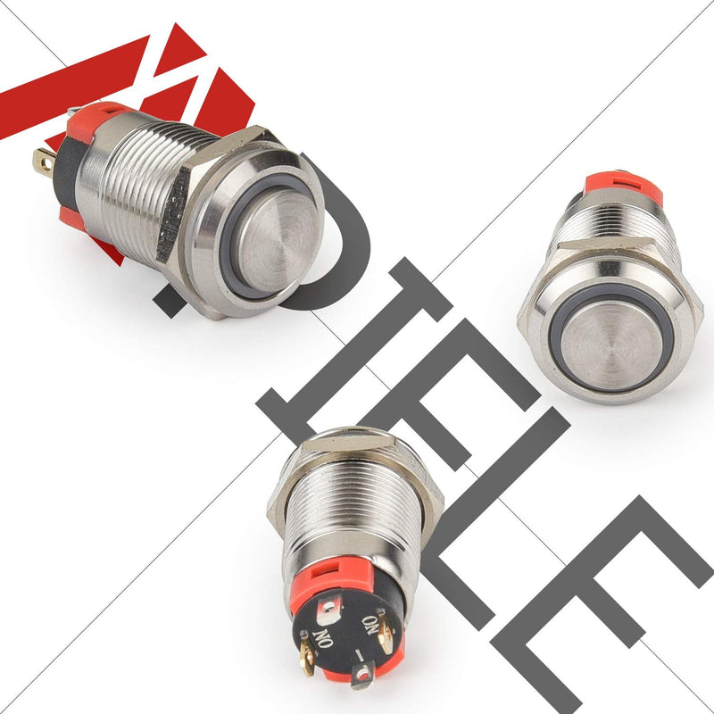 [Australia - AusPower] - APIELE (Pcs of 2) 12mm Latching Push Button Switch High Round Head Stainless Steel 1 Normally Open with Ring Led (Blue) Blue 