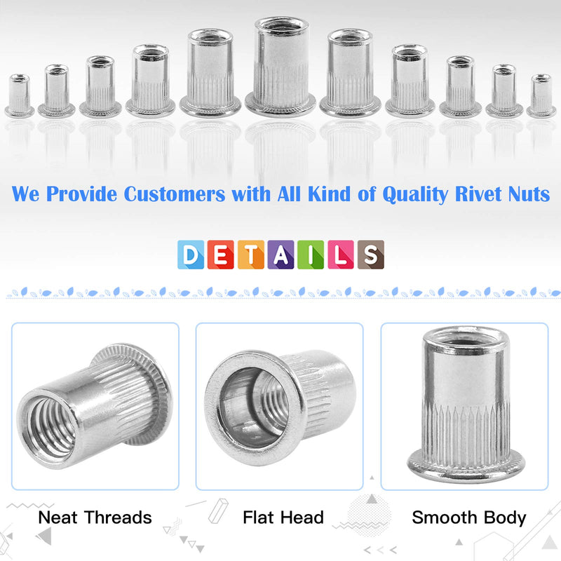 [Australia - AusPower] - Glarks 50Pcs 1/4''-20UNC 304 Stainless Steel Rivet Nuts Flat Head Threaded Insert Nutserts Rivnuts Set 1/4''-20 