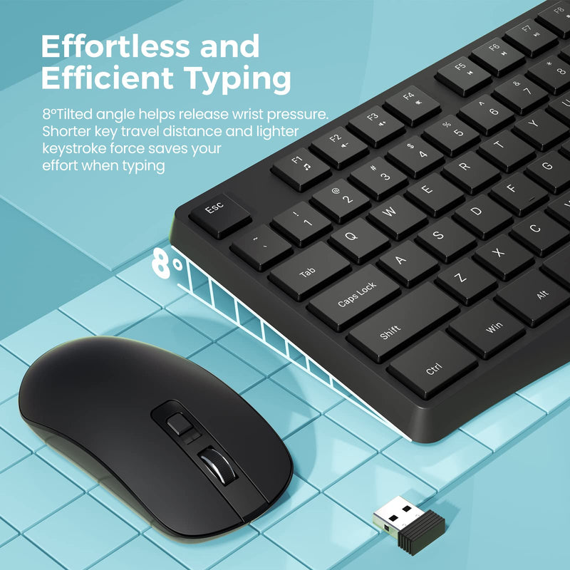 [Australia - AusPower] - Wireless Keyboard and Mouse Combo, Lovaky 2.4G Full-Sized Ergonomic Keyboard Mouse, 3 DPI Adjustable Cordless USB Keyboard and Mouse, Quite Click for Computer/Laptop/Windows/Mac 1 Pack Black 