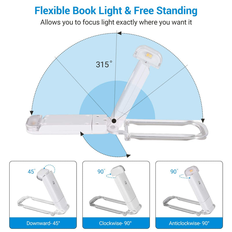 [Australia - AusPower] - DEWENWILS USB Rechargeable Book Reading Light, Warm White + Daylight, LED Eye Care Clip on Book Light for Reading in Bed, Portable Bookmark with Light for Kids, 4 Brightness Adjustable 