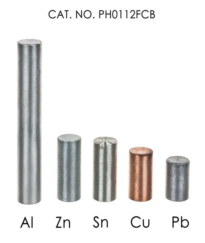 [Australia - AusPower] - 5pc Equal Mass Metal Cylinders Set - Zinc, Copper, Aluminum, Tin & Lead - for Studying The Relationship Between Density & Mass - Eisco Labs 