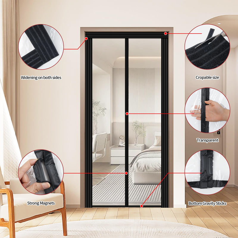 [Australia - AusPower] - Adjustable Transparent Insulated Door Curtain DIY Size Width 29" -34" Height 79" -82",Skloopearg Magnetic Screen Door with Reinforced Magnets Auto Closer, Keep Bugs Out, Pet and Kid Friendly 