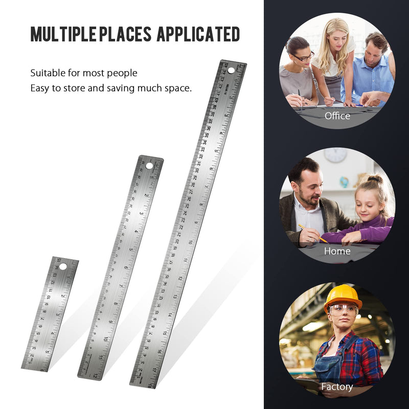[Australia - AusPower] - 3 Pieces Stainless Steel Corked Backed Metal Ruler, Non Slip Straight Edge With Cork Backing, Measuring Device Tool for Student School Office Supplies (6 Inch, 12 Inch, 18 Inch) 