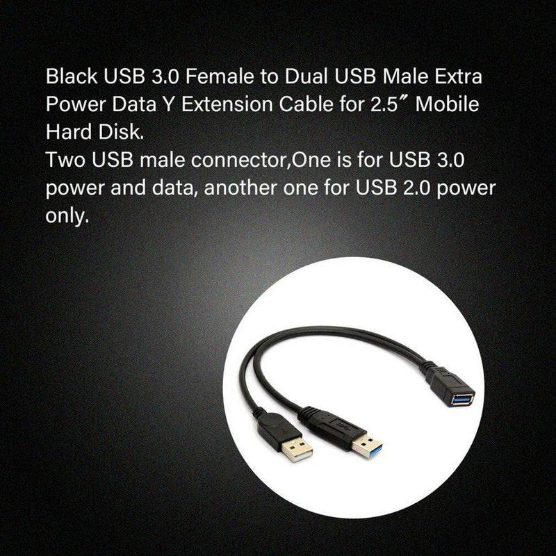 [Australia - AusPower] - ANRANK USB 3.0 Female to Dual USB Male Extra Power Data Extension Cord Adapter Splitter Y-Cable Black 