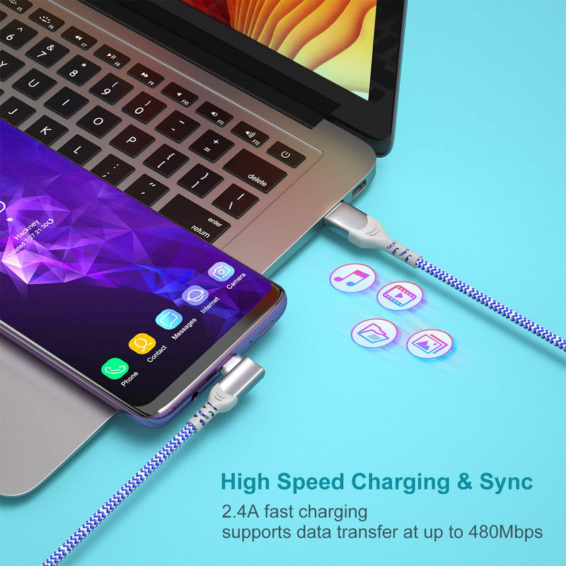 [Australia - AusPower] - Pofesun 3 Pack 10ft USB C Cable Right Angle 90 Degree USB A to Type C Fast Charger Compatible for Samsung Galaxy S20 S10 S9 S8 Plus Note 9 8,LG G8 G7 V40 V20, Moto G7-Blue,Green,Purple Blue,Green,Purple 