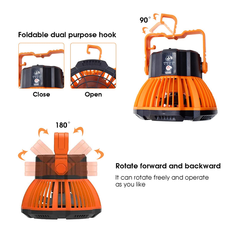 [Australia - AusPower] - MAISINDE Outdoor Portable LED Camping Lantern with Fan,2 In 1 Rechargeable USB Camping Fan Lights,Camping Essentials Tent Fan with LED for Hiking,Home,Office,Emergency(with Remote Control) Orange Medium 