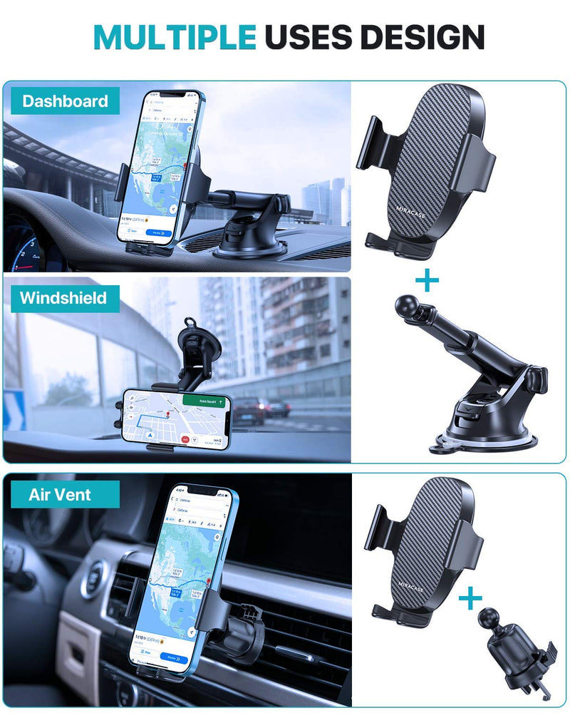 [Australia - AusPower] - Miracase Military-Grade Universal Cell Phone Holder for Car,[Ultra-Stable& Strong Suction] Hands Free Dashboard Windshield Air Vent Car Phone Holder Mount Fit for All Mobile Phones Black 