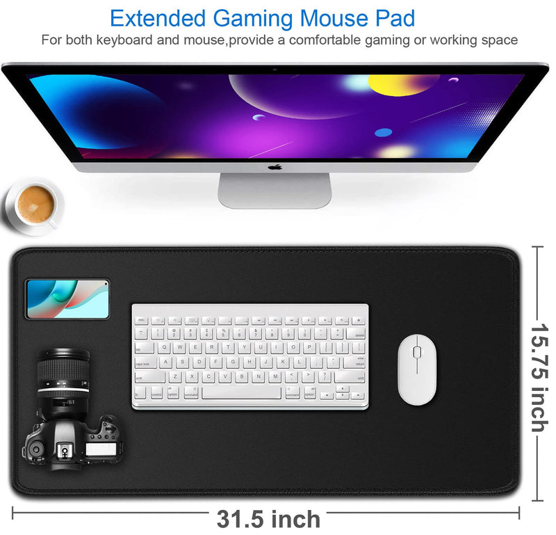 [Australia - AusPower] - Large Gaming Mouse Pad, 31.5x15.7x0.12 inch Large Extended Computer Keyboard Mouse Mat, Water Resist Non-Slip Mousepad Rubber Base Long XXL Desk Mouse Pad for Work & Gaming, Office & Home, Black 