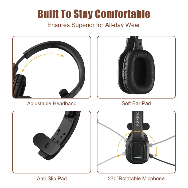 [Australia - AusPower] - COMEXION Trucker Bluetooth Headset V5.0, Wireless Headphone with Noise Canceling&Mute Microphone for Cell Phones, On Ear Bluetooth Headphone with Wireless&Wired Mode for Trucker, Home Office, Skype BH-M100 with Dongle 