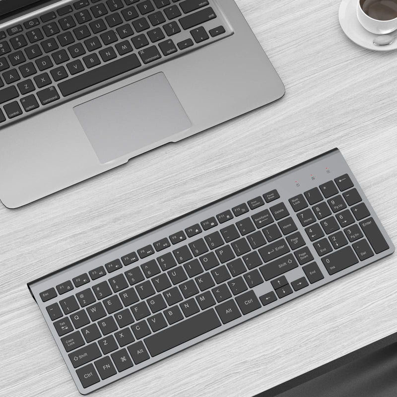 [Australia - AusPower] - Wireless Keyboard, J JOYACCESS 2.4G Slim and Compact Wireless Keyboard with Numeric Pad for Laptop, MacBook Air, Apple, Computer, PC(Black and Grey) Black 