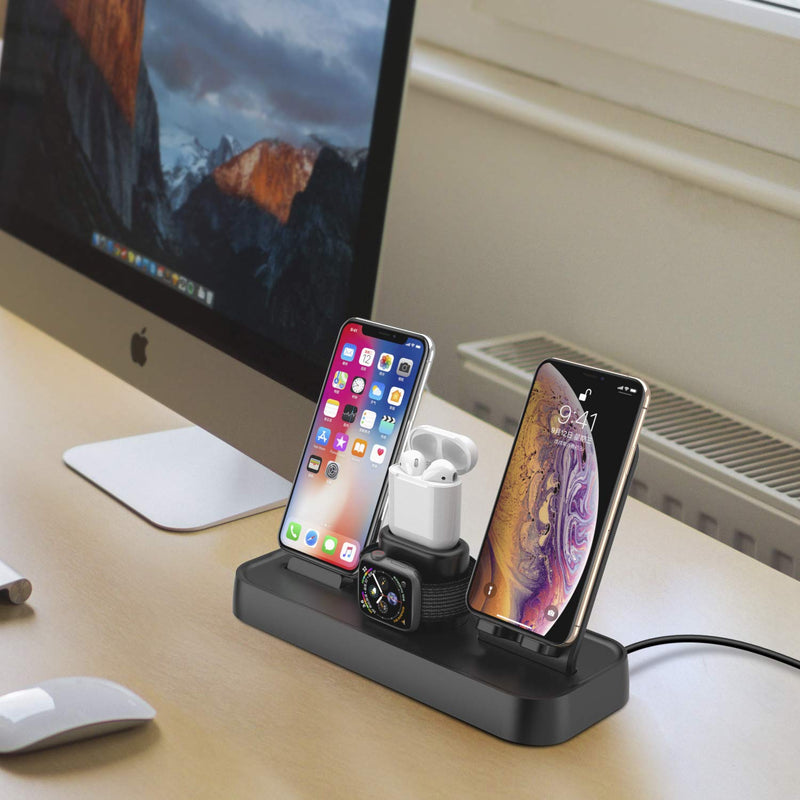 [Australia - AusPower] - Wireless Charger, 4 in 1 Charging Station for Apple, Wireless Charging Pad Stand with Apple Watch Charger Stand, Apple Watch Charging Stand with AirPods Dock Wireless Charger for iPhone iWatch Airpods 