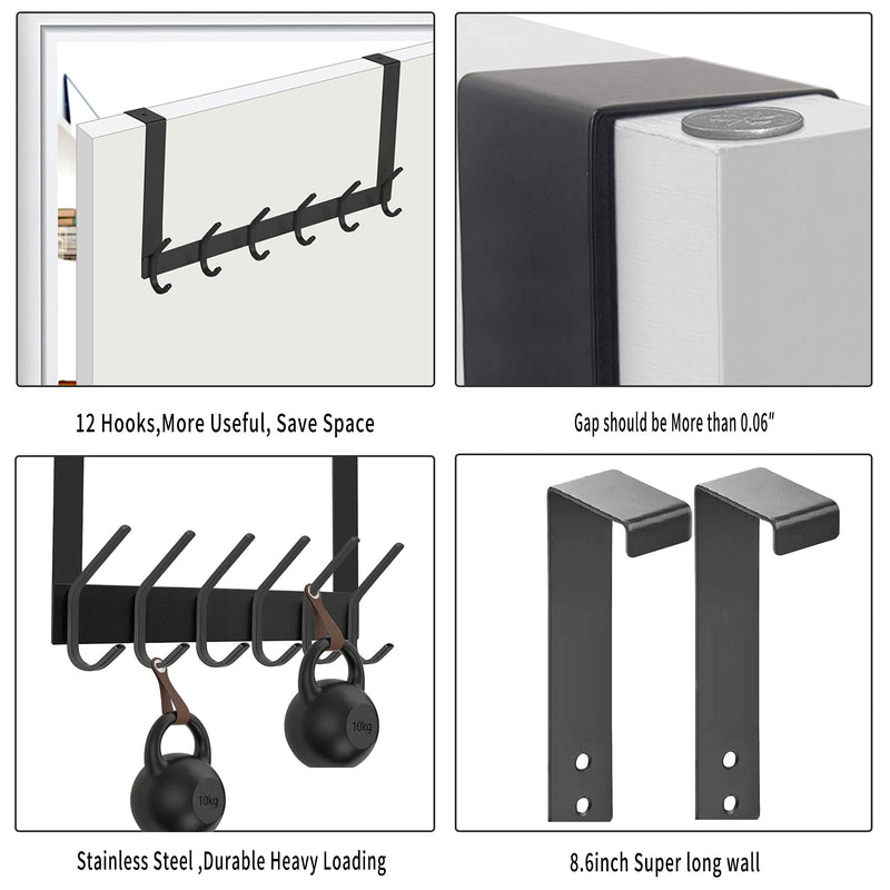 [Australia - AusPower] - Apeach Over The Door Hook, Stainless Steel Heavy Duty Over Door Hanger Holder for Coats, Robes, Hats, Clothes,Belts, Towels,Hanging Bathroom Organizer Towel Rack，Space Saving, Matte Black,12 Hooks Black 12Hooks 