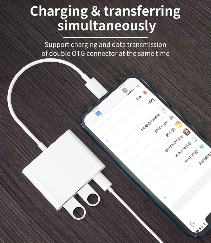 [Australia - AusPower] - Apple Certified Lightning Male to USB Female Adapter OTG and Charger Cable for iPhone 11 12 Mini max pro xs xr x se 7 8plus Ipad air A Camera Memory Stick Flash Drive Cord Converter Charging Splitter 
