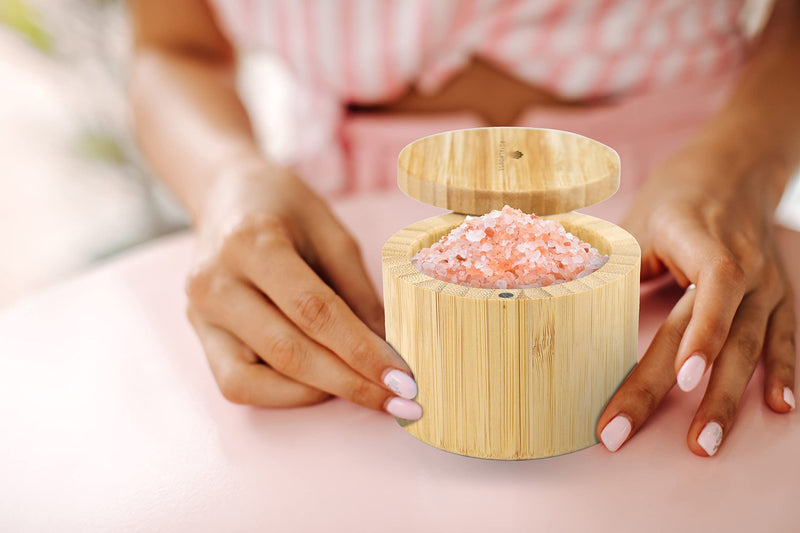 [Australia - AusPower] - ROYALHOUSE Bamboo Salt Holder With Bamboo Lid, Healthy And Safe Storage For Salt,Pepper And More Herbs (Pack of 2) Pack Of 2 