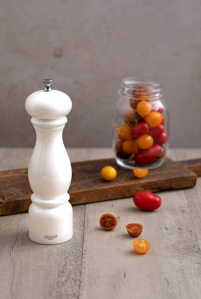 [Australia - AusPower] - Bisetti Firenze 8 Inch White Lacquered Beechwood Salt Mill Grinder With Adjustable Ceramic Grinder 