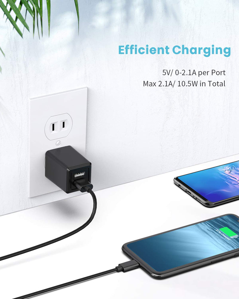 [Australia - AusPower] - USB Wall Charger, SUPERDANNY 2.1A Dual Ports Phone Charger Block with 3.28ft Charging Cable, Type-C Cable, Black Adapter Compatible with ipad, Samsung, 2 Packs 
