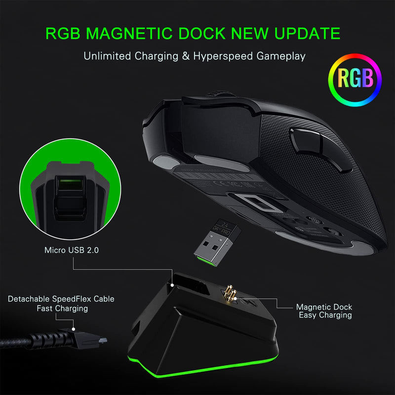 [Australia - AusPower] - Mouse Charging Dock for Razer Wireless Mouse Viper Ultimate Naga pro DeathAdder V2 Pro and Basilisk Ultimate Magnetic Charging RGB Lights Status Indicator Gecko Feet (RGB) 