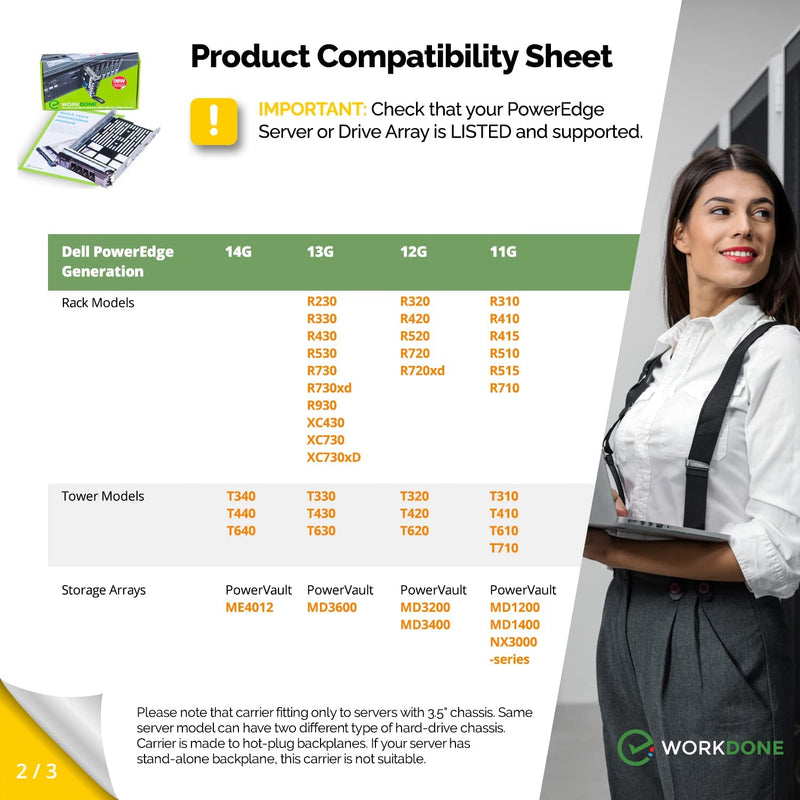 [Australia - AusPower] - WORKDONE 3.5 inch Hard Drive Caddy Tray Compatible for Dell PowerEdge Servers - SAS SATA HDD Adapter Sled - Handle Busy Schedule - Easy Setup with Detailed Manual - Your Saved Time is Priceless 