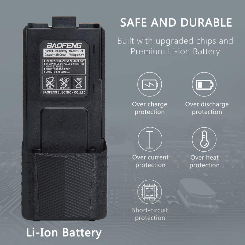 [Australia - AusPower] - BAOFENG, Airiton BL-5L 3800mAh Extended Battery Rechargeable Battery Compatible with BAOFENG UV-5R BF-8HP UV-5RX3 RD-5R UV-5RTP UV-5R+ UV-5X3 Two Way Radio (3800mAh Battery) 