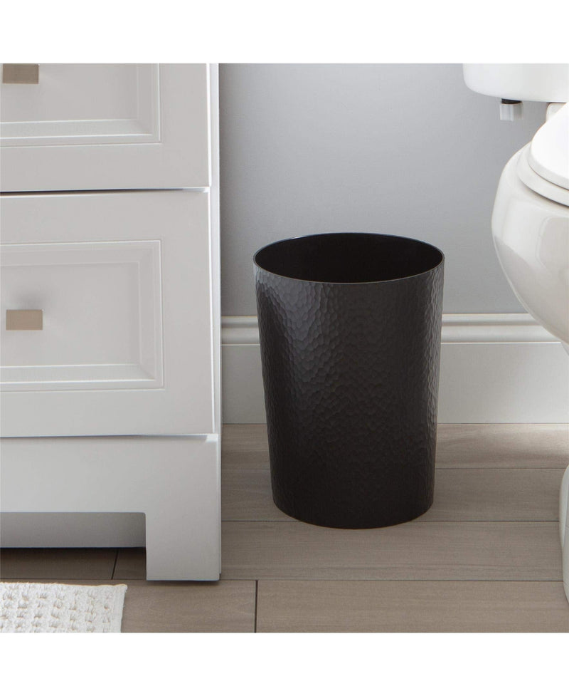 [Australia - AusPower] - Bath Bliss Hammered Design Textured, Round Open Top 10 Liter Trash Can in Black for Bathroom, Bedroom, Kitchen Disposal Waste Bin 