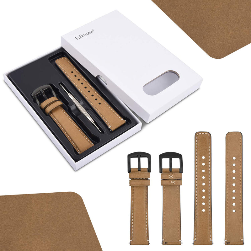 [Australia - AusPower] - Fullmosa Quick Release Watch Band 22mm 20mm 18mm,Burnished Leather Wacth Bands for Samsung Galaxy Watch/Huawei Watch/Garmin Watch/Asus Zenwatch 2 22mm(See Diagram) Light brown+Smoky grey 