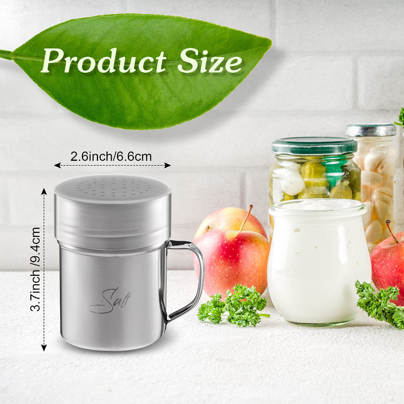 [Australia - AusPower] - 2 Pieces 13.5 OZ Stainless Steel Dredge Shaker with Lid and Handle Salt and Pepper Shakers Seasoning Pepper Shaker Spice Condiment Shaker for Cooking Kitchen Baking Salt Candy 