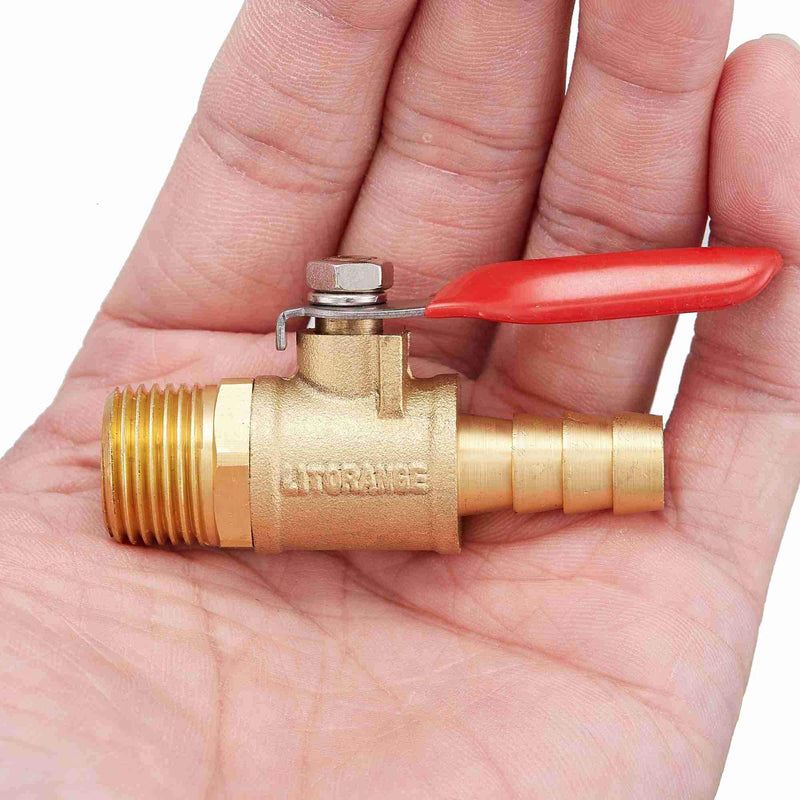 [Australia - AusPower] - Litorange 2 PCS Brass Water Mini Ball Valve Shut Off Switch, 3/8" NPT Male Thread x 3/8 INCH Hose Barb Pipe Tubing Fitting Coupler, 180 Degree Operation Handle 2PCS 3/8"Male x 3/8"Hose ID 