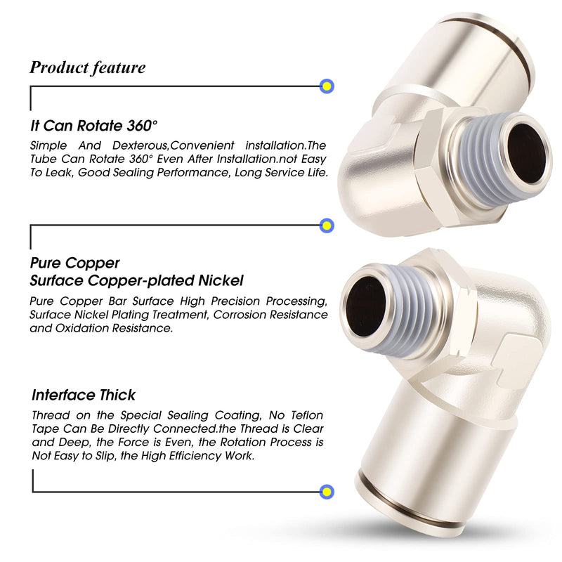 [Australia - AusPower] - TAILONZ PNEUMATIC Elbow 1/4 Inch Tube OD x 1/8 Inch NPT Thread Push to Connect Fittings Copper Nickel Plating TPL-1/4-N1 (Pack of 5) 1/4"OD-1/8"NPT 