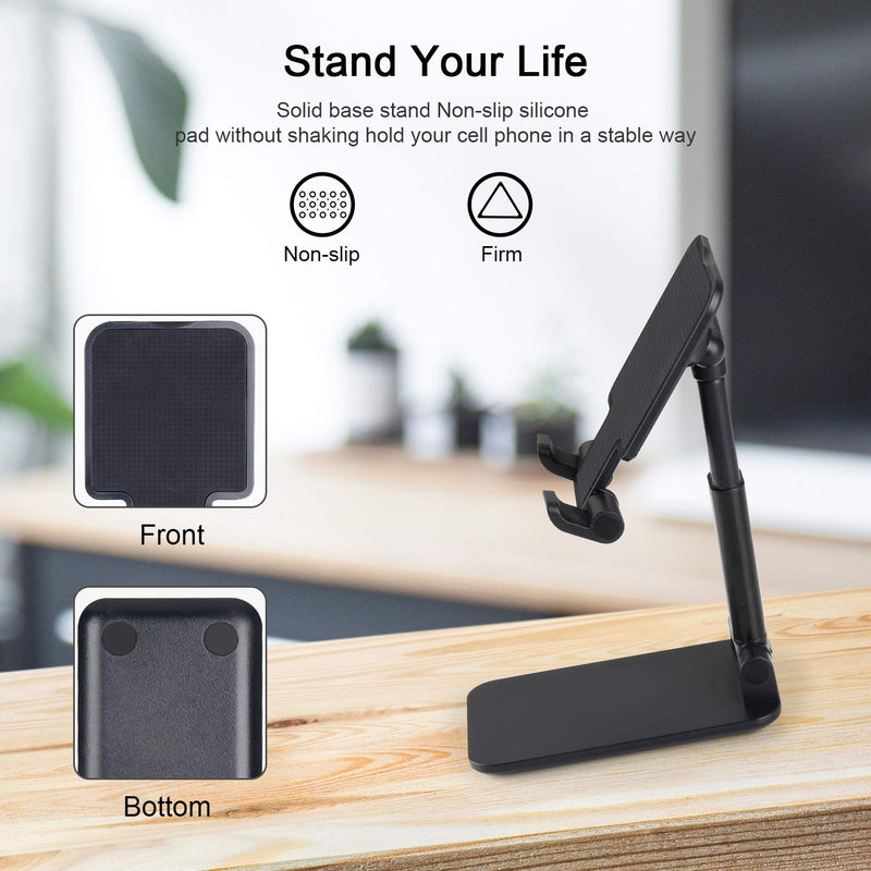 [Australia - AusPower] - Cell Phone Stand, Angle Height Adjustable Cell Phone Stand for Desk, Foldable Cell Phone Holder, Cradle, Dock, Tablet Stand, Case Friendly Compatible with All Mobile Phone/iPad/Kindle/Tablet Black 